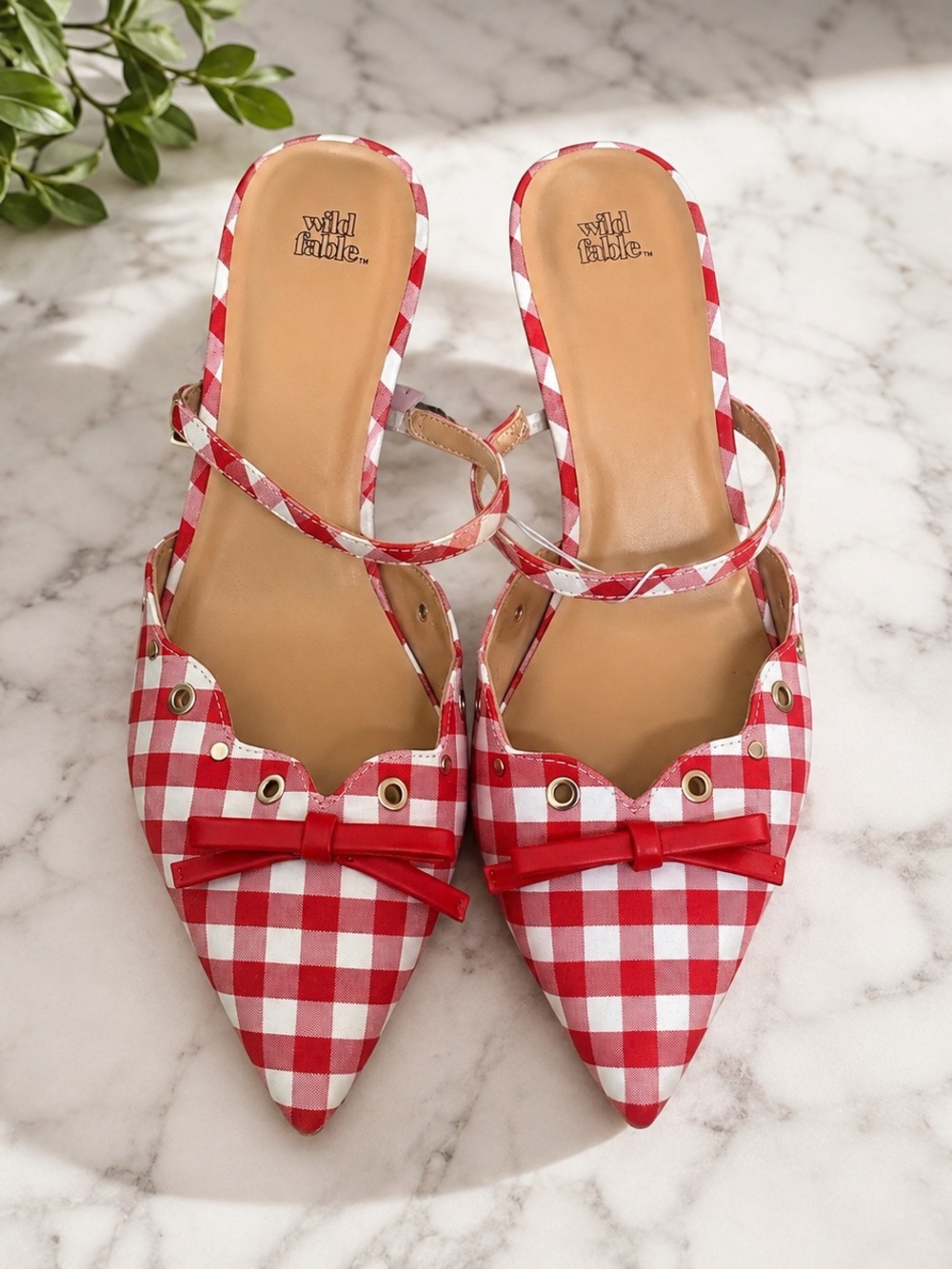 Wild Fable Red Gingham Bow Pointed Toe Slingback heels Size 9 NWT